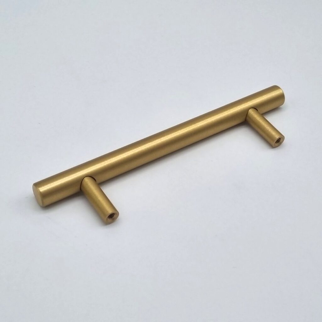 4-Inch Solid Brass T-Bar Pull Handle – Brushed Finish Cabinet & Drawer Hardware For Kitchen, Wardrobe, Or Cupboard